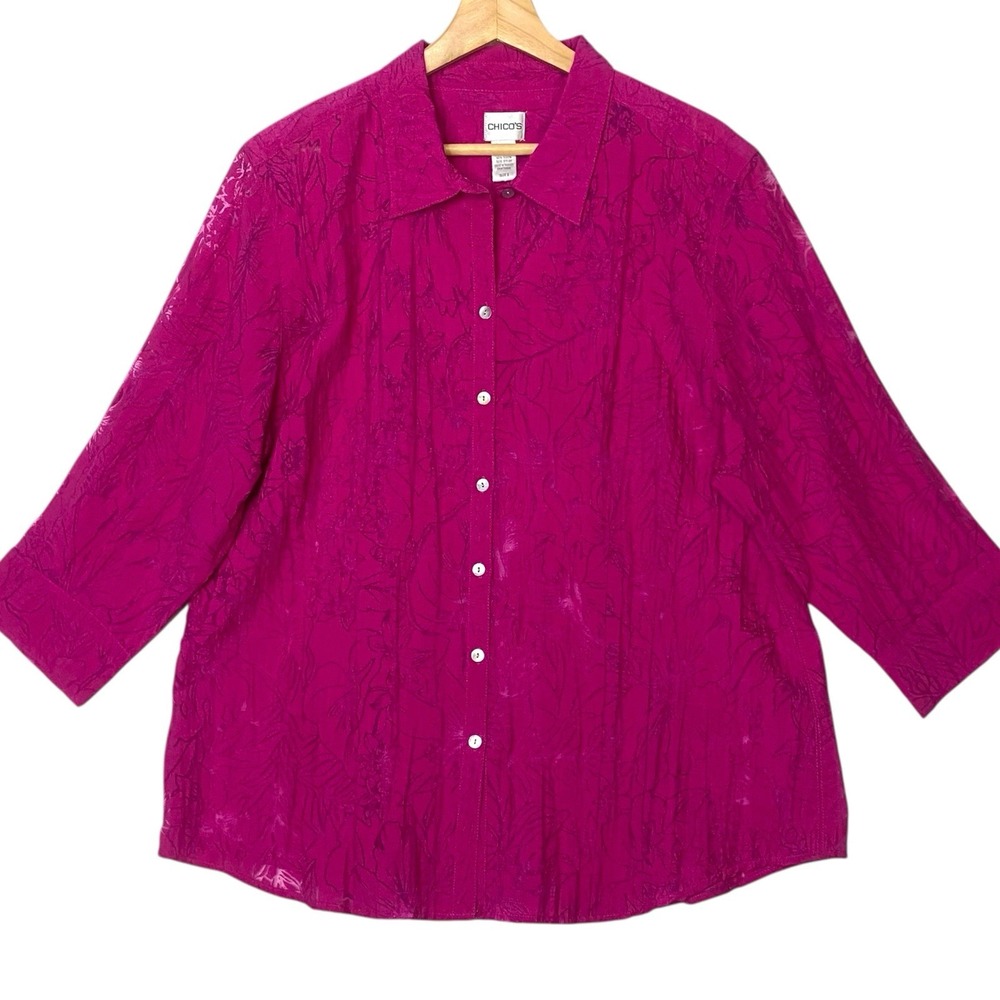 Chico's Magenta Button-Front Collared Women's Top